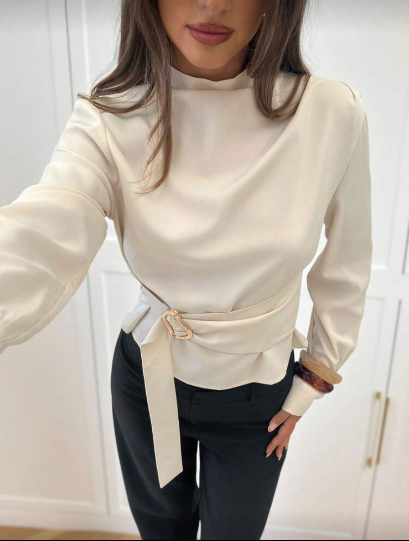 Blusa beige con detalle dorado E26XÑ09