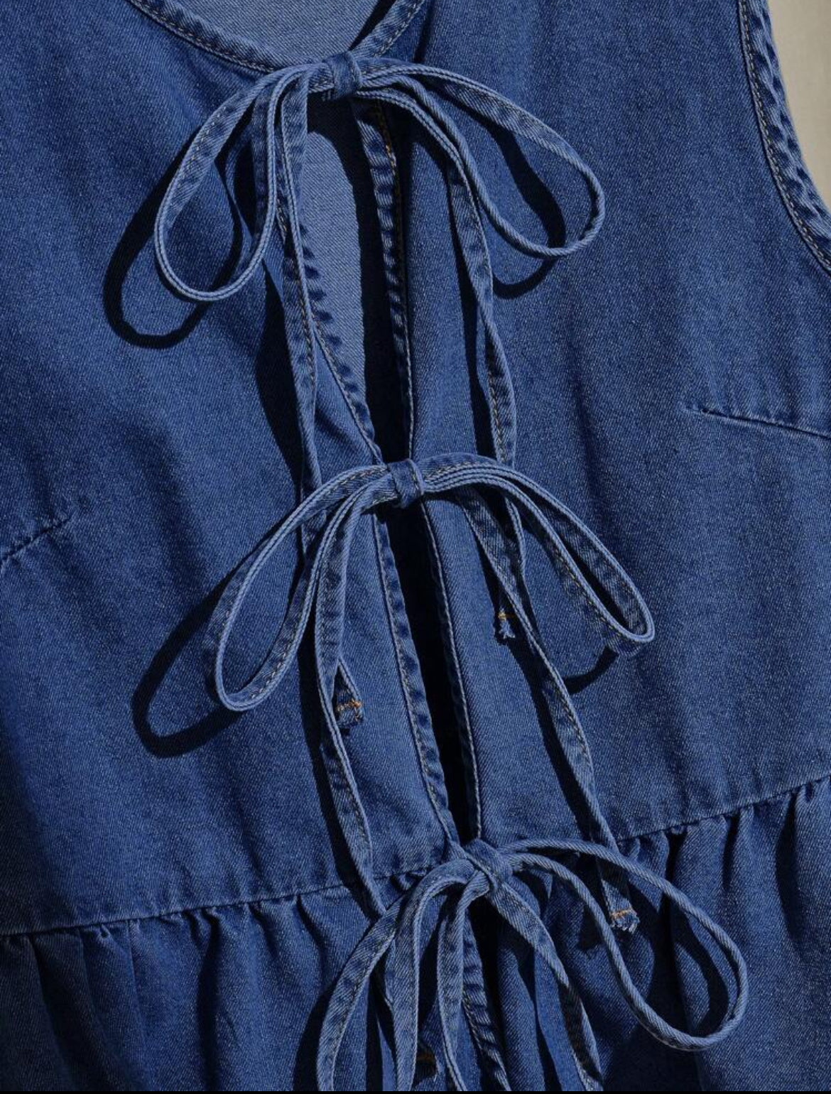 Chaleco de mezclilla casual con lazo anudado A25PL01
