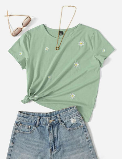 Camiseta de manga corta bordado margarita A25PZ010