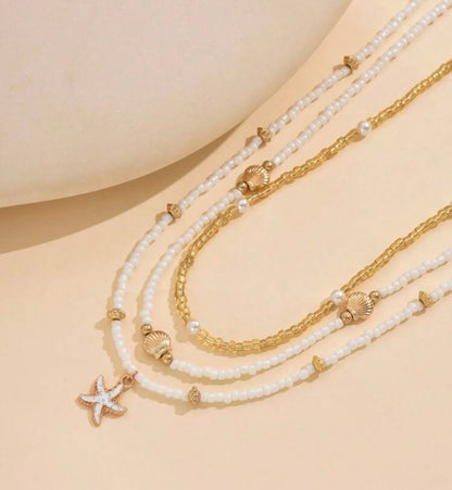 Set 3 piezas collares de cuentas, bahía dorada AG25TS010