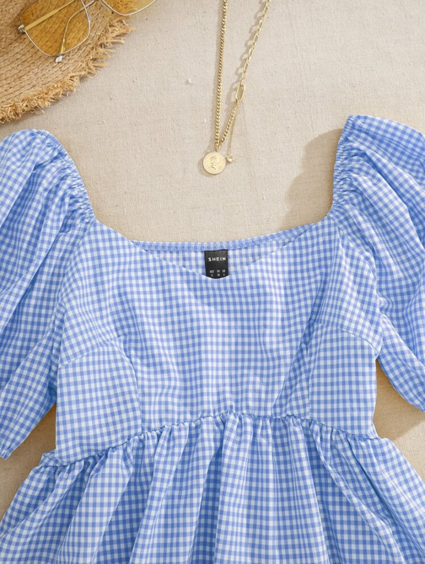 Blusa corta con estampado de cuadros A26BB07