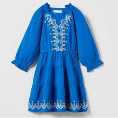 Vestido Azul Bordado Floral Bohemio J25QV09