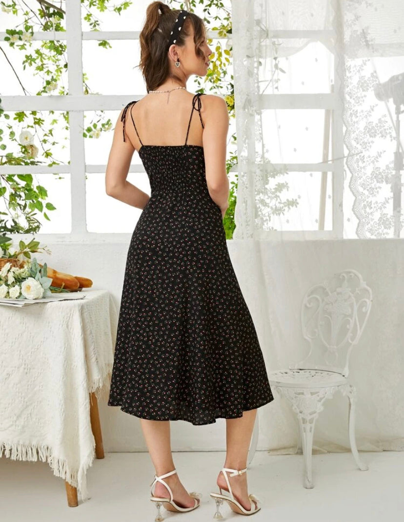 Vestido floral sexy lencero  de hombro con nudo fruncido M25PC02