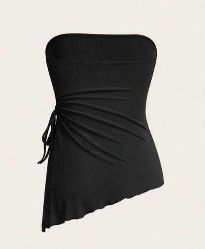 Blusa negra tubo con recogido en la cintura A25QB010
