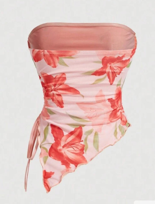 Top tubo rosa estampado floral A25PH01