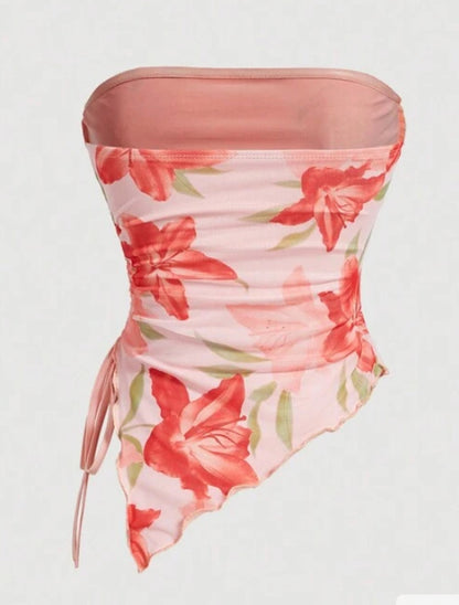 Top tubo rosa estampado floral A25PH01