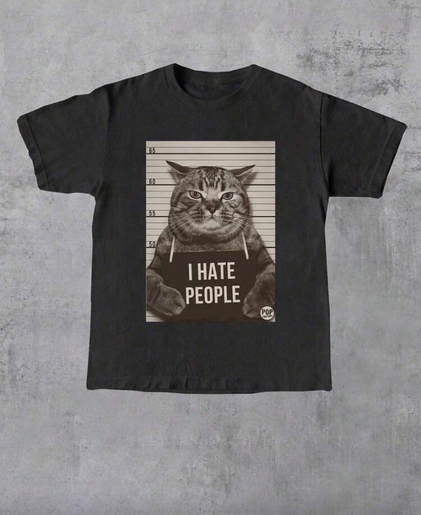 Camiseta casual con estampado de gato F26XZ07