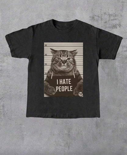 Camiseta casual con estampado de gato F26XZ07