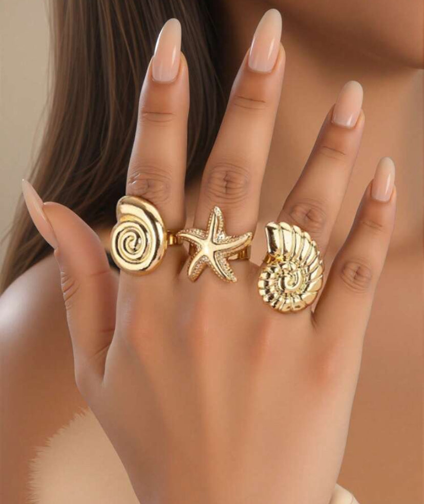 Alma dorada piezas de anillos con elementos marinos M25ÑQ05
