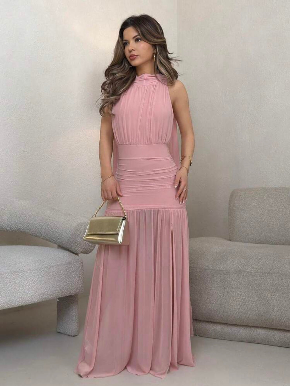 VESTIDO LARGO PLISADO