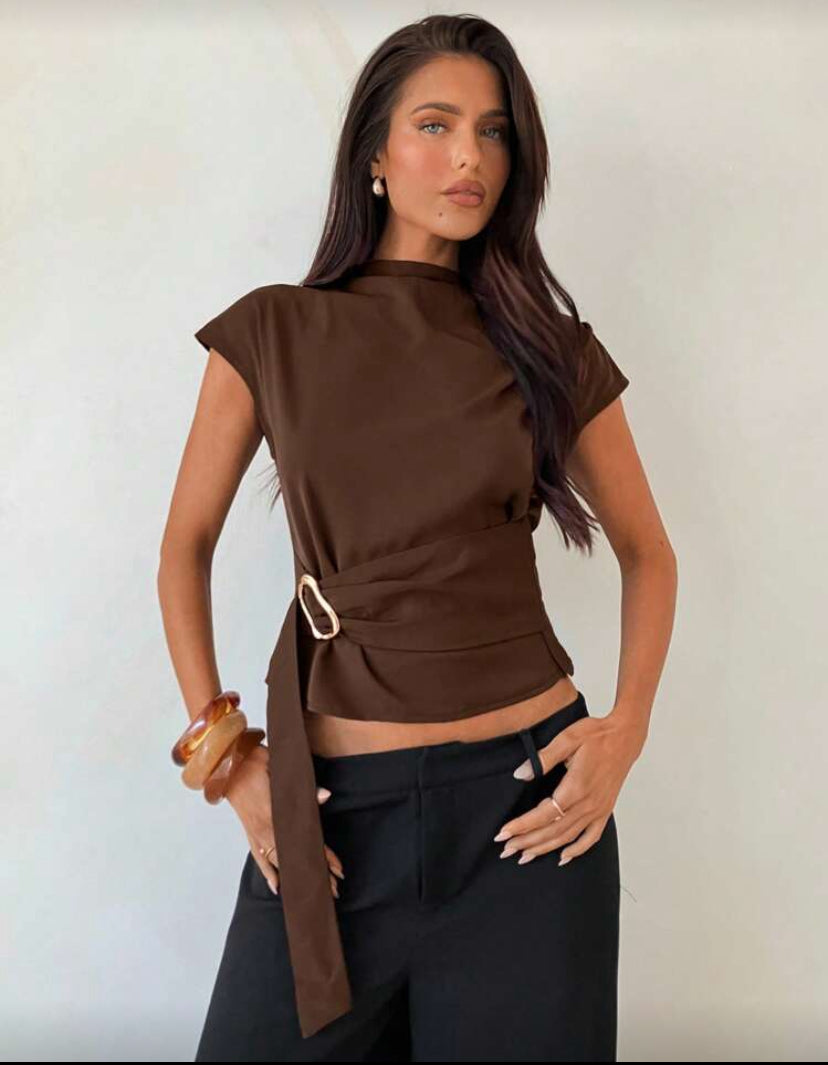 Blusa elegante de cuello alto D25WZ04