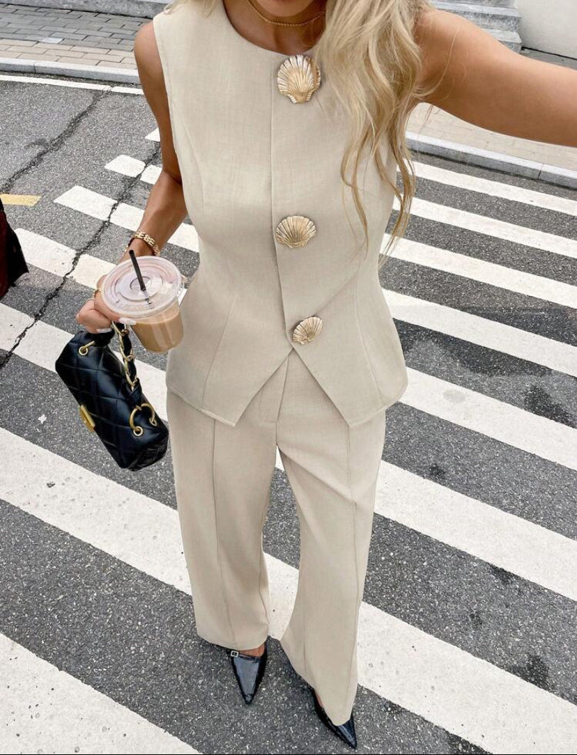 Conjunto beis conchas de mar S25UX05