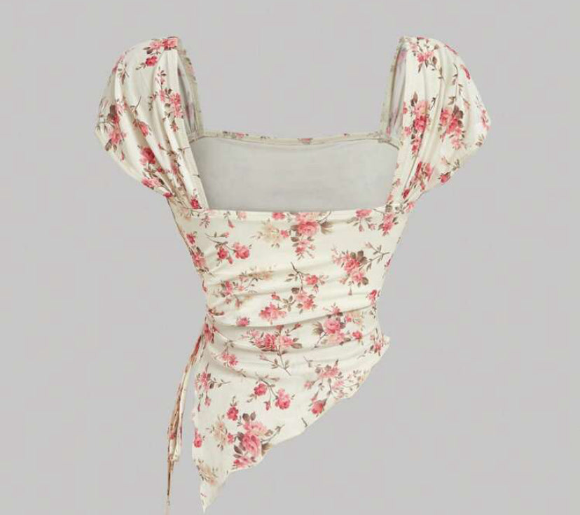 Blusa beige con estampado floral rosa AG25TS09