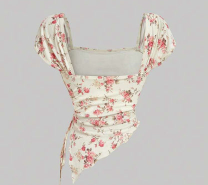 Blusa beige con estampado floral rosa AG25TS09