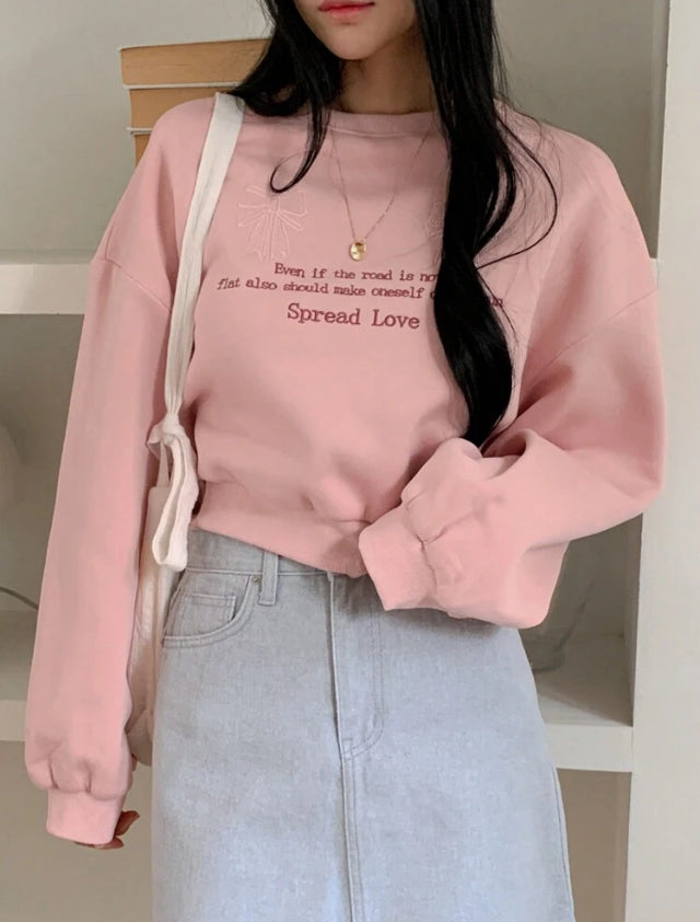 Sudadera corta bordada oversize de felpa E25MS01