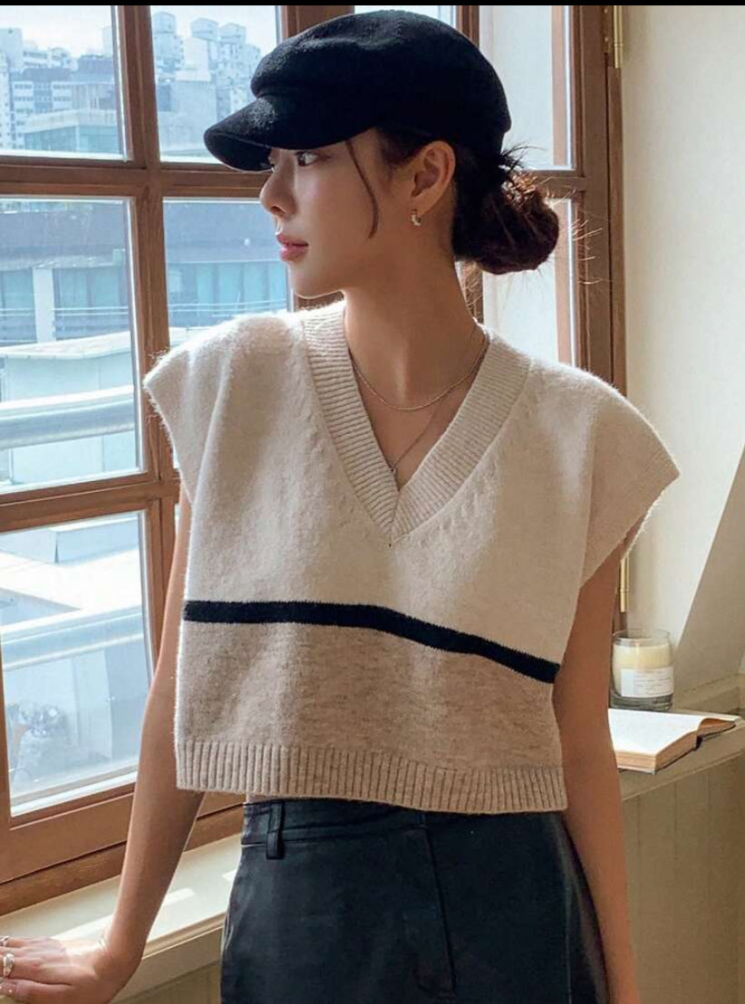 Chaleco de sueter con bloque de color AG25TR02