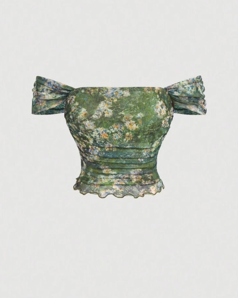 Blusa de malla con hombros al descubierto A25PY02