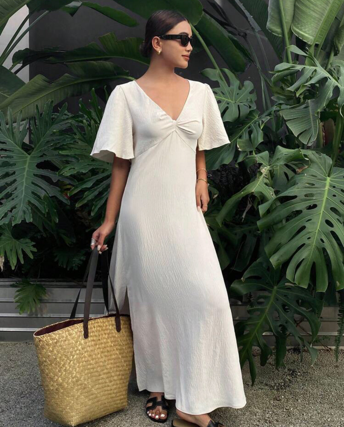 Vestido informal de unicolor con manga abullonada albaricoque A25QB02