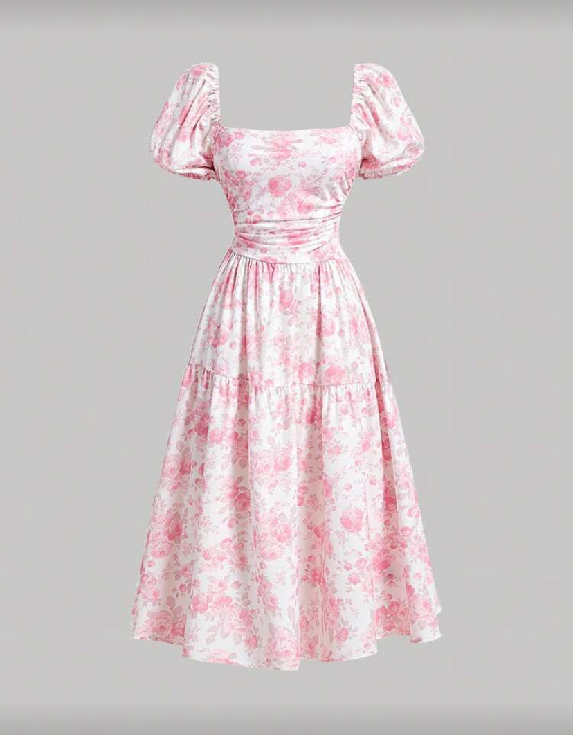 Vestido largo con flores F26XW06 🔴