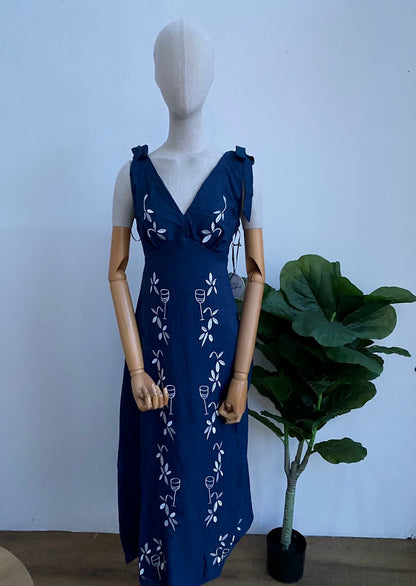 Vestido Vino floral azulado O25VÑ010