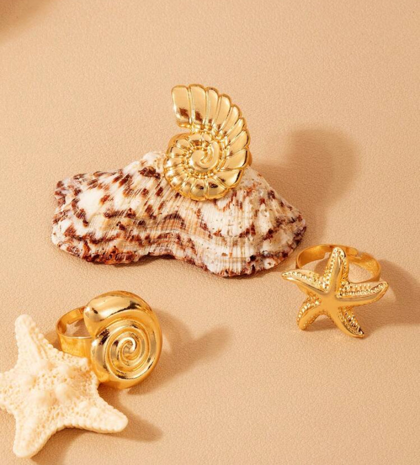 Alma dorada piezas de anillos con elementos marinos M25ÑQ05