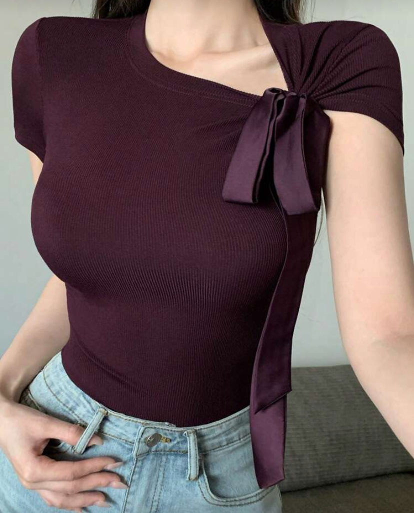 Blusa ajustada de mujer con lazo N25WÑ02