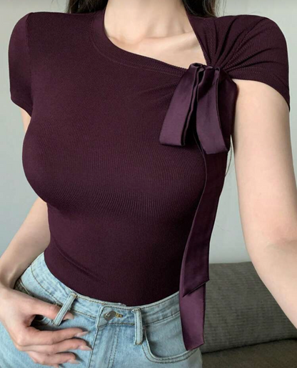 Blusa ajustada de mujer con lazo N25WÑ02