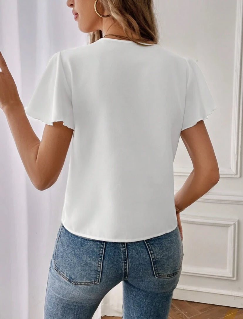 Blusa holgada de verano con escote en V A25PQ03