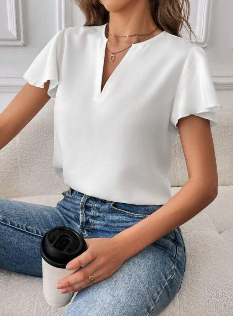 Blusa holgada de verano con escote en V A25PQ03