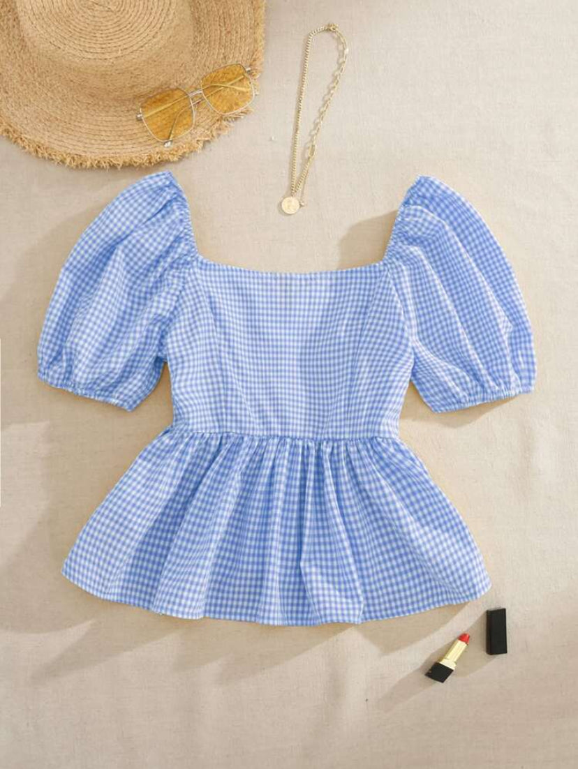 Blusa corta con estampado de cuadros A26BB07