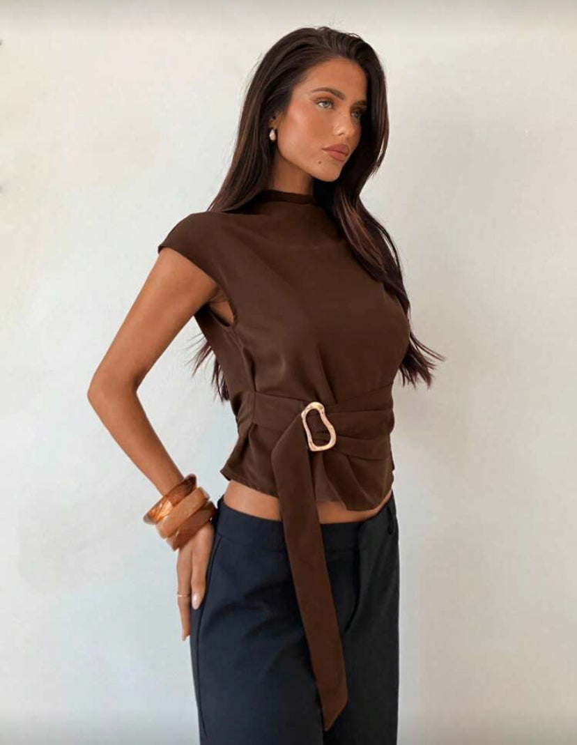 Blusa elegante de cuello alto D25WZ04