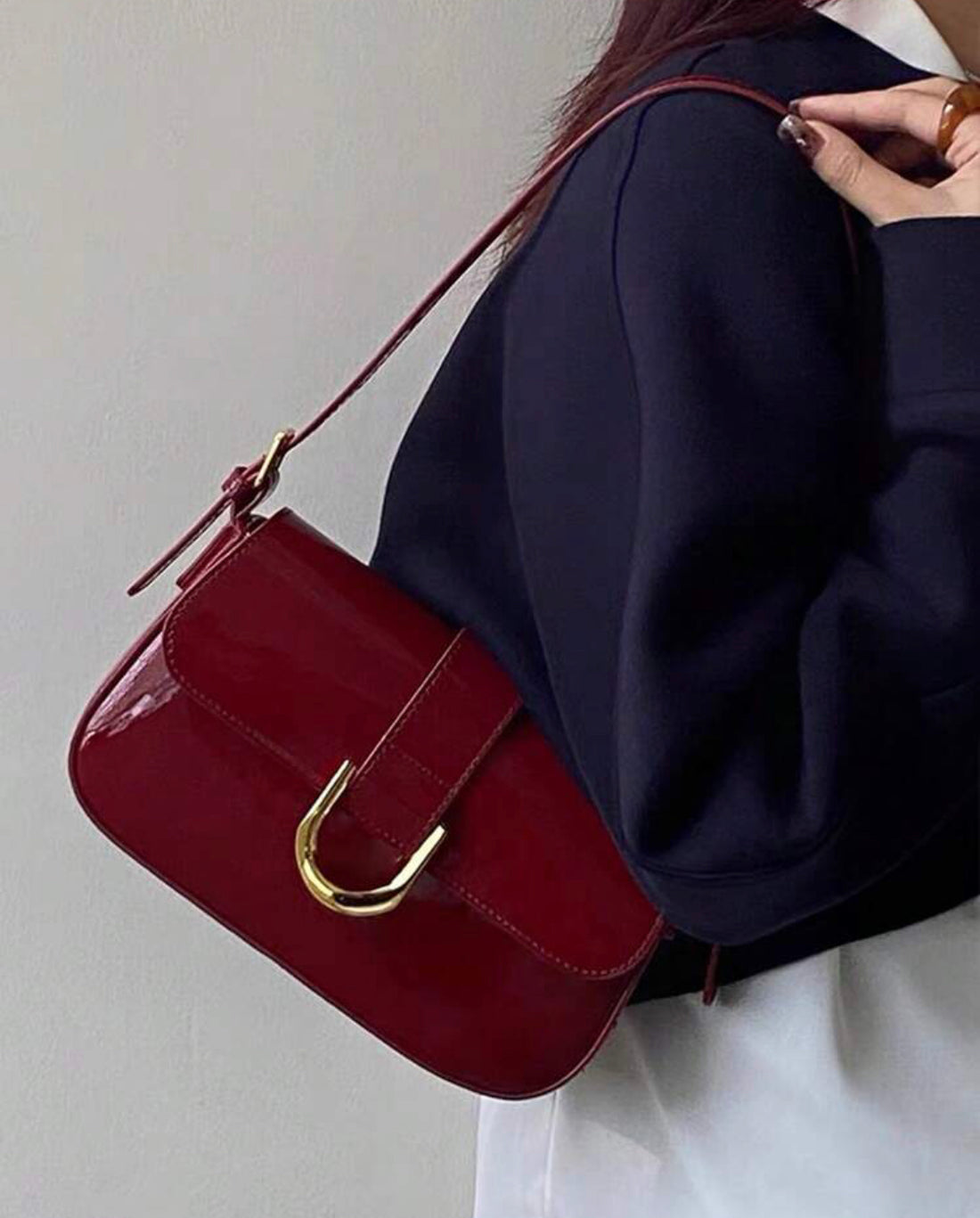 Bolso de piel sintética de moda burdeos A25QK06