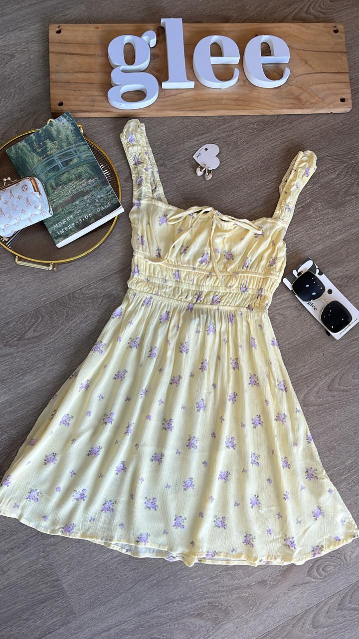 Vestido corto con estampado de flores lila J25RK04