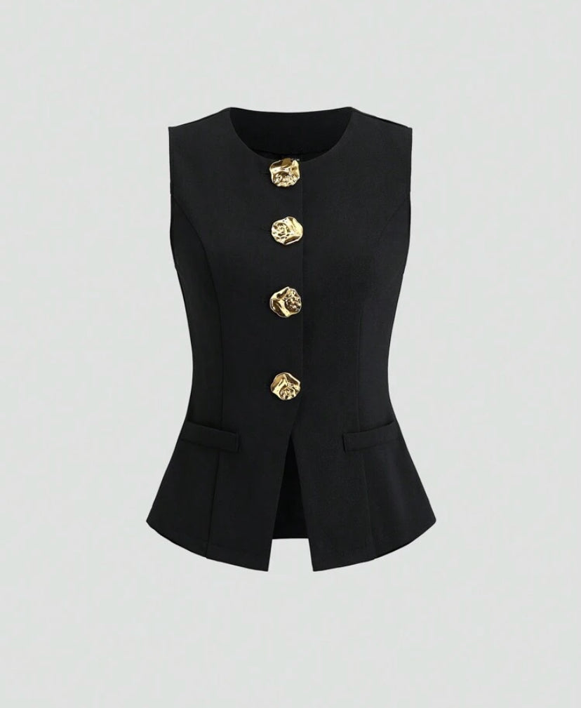 Blazer básico  sin mangas con botones metálicos A25QH05