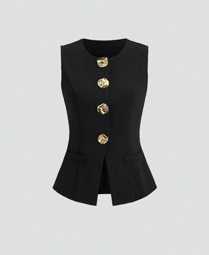 Blazer básico  sin mangas con botones metálicos A25QH05