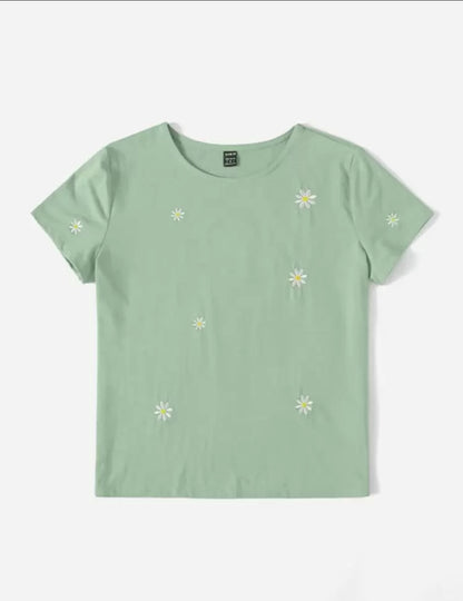 Camiseta de manga corta bordado margarita A25PZ010