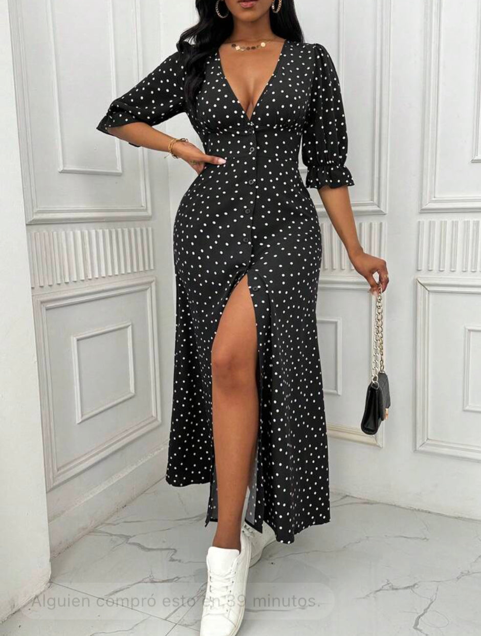 Elegancia  Vestido Estampado de lunares M25ÑR02