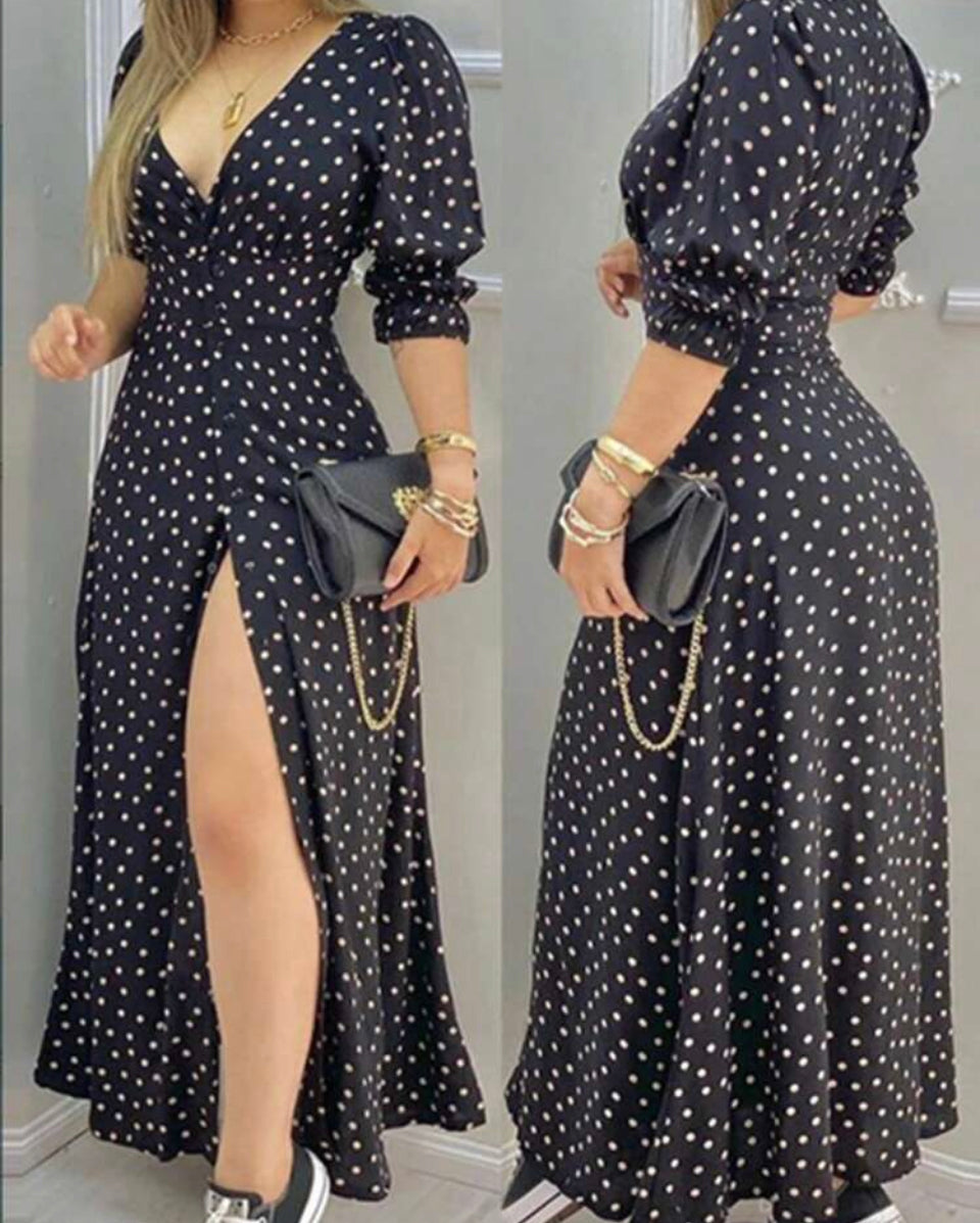 Elegancia  Vestido Estampado de lunares M25ÑR02