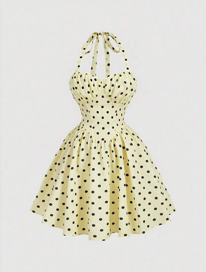 VESTIDO AMARILLO CON LUNARES NEGROS JL26AA06