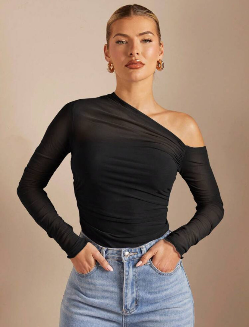 Sombra fina blusa ajustada de malla AG25TP07