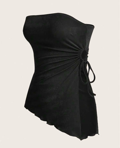 Blusa negra tubo con recogido en la cintura A25QB010