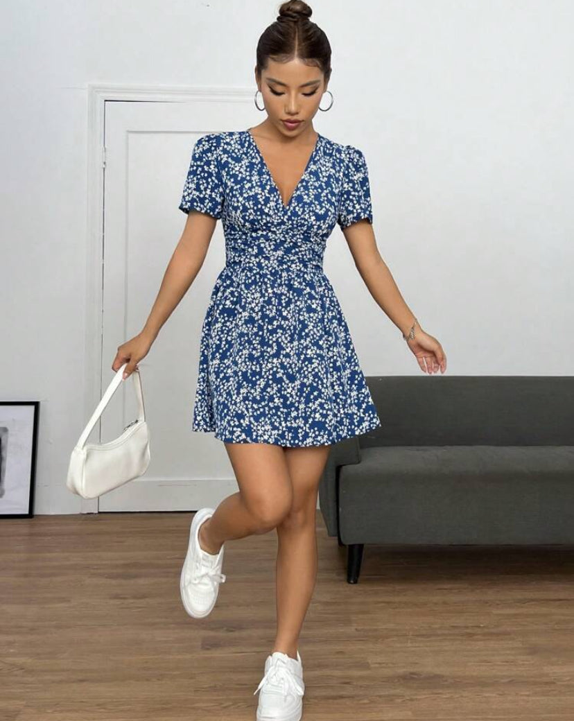 Vestido Corto de verano con manga abullonada A25PF03