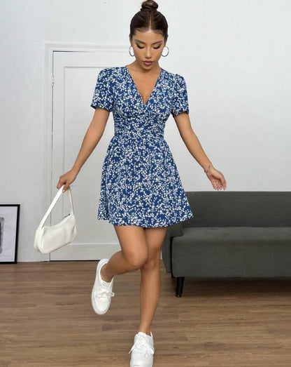 Vestido Corto de verano con manga abullonada A25PF03