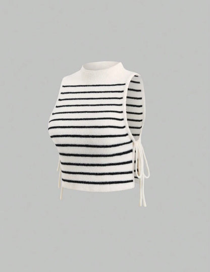 TopTrend Top de punto sin mangas con rayas y lazo M25PB09