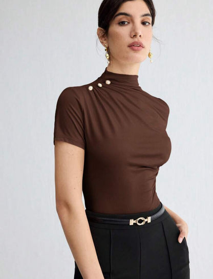 Blusa marrón manga corta S25UP08