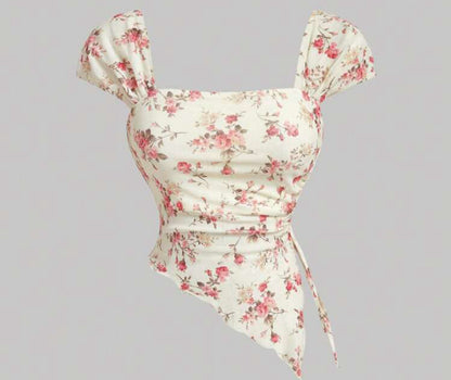 Blusa beige con estampado floral rosa AG25TS09