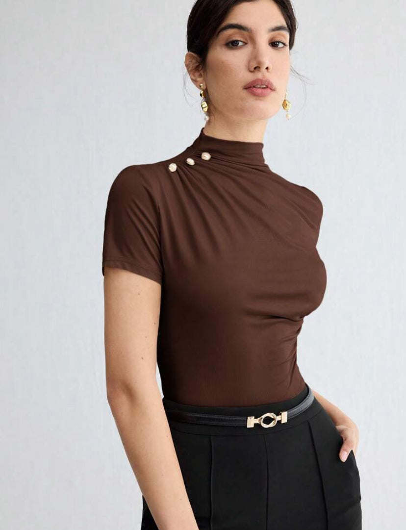 Blusa marrón manga corta S25UP08