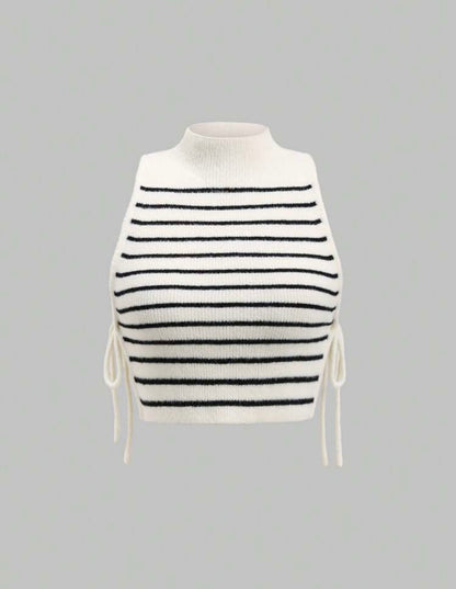 TopTrend Top de punto sin mangas con rayas y lazo M25PB09