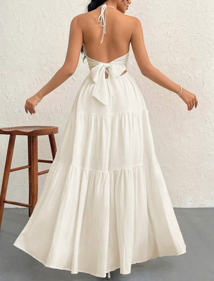 Arena Dorada Vestido de gasa sin espalda con cuello halter M25PB05