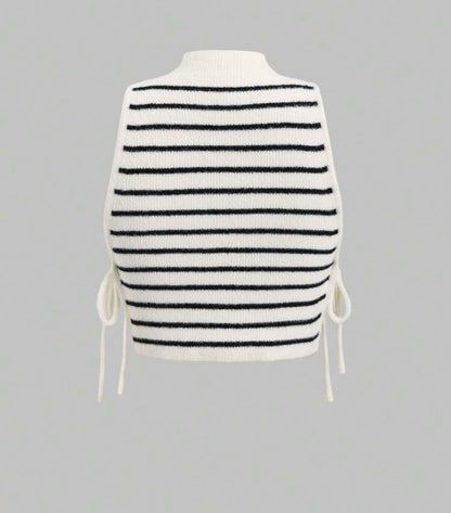 TopTrend Top de punto sin mangas con rayas y lazo M25PB09
